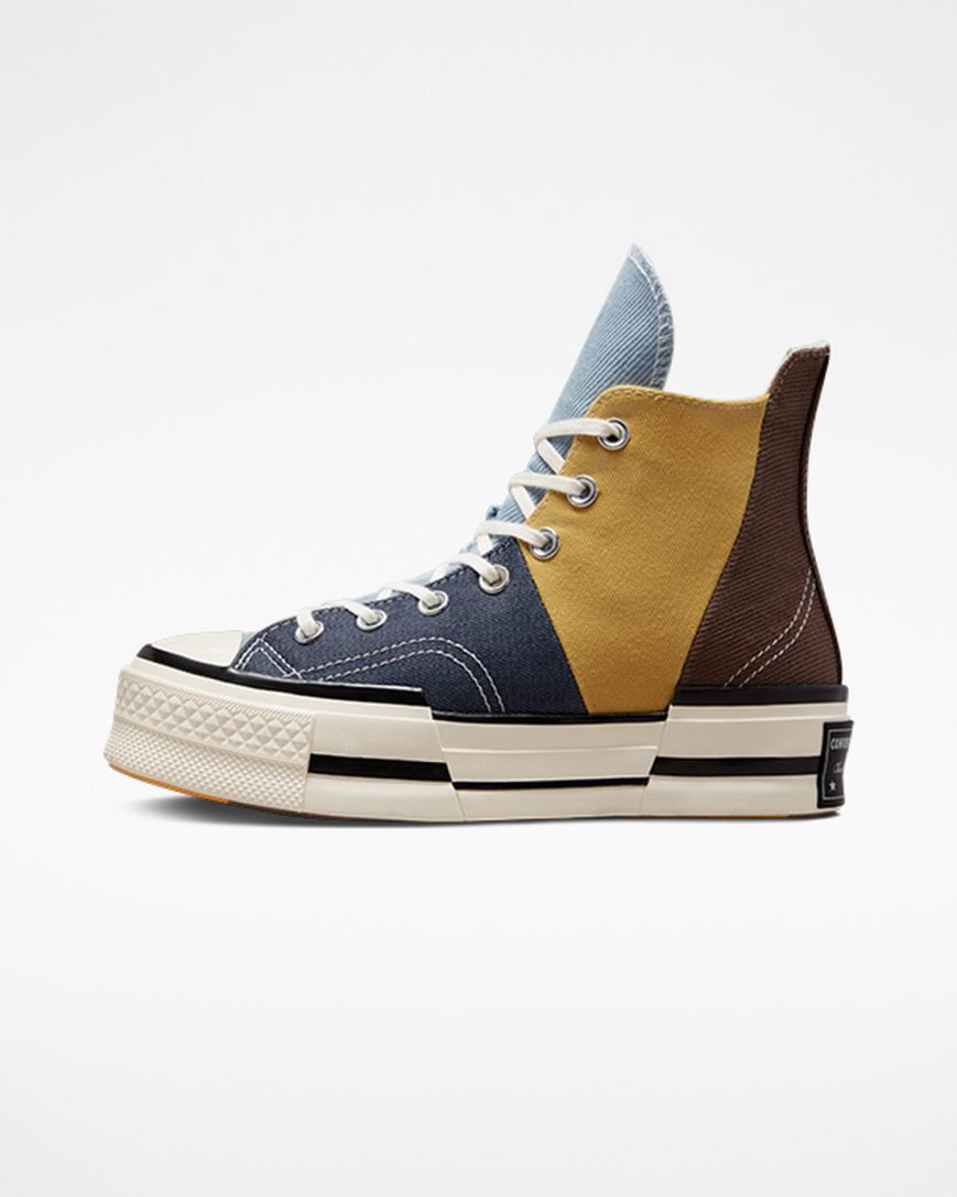 Men's Converse Chuck 70 Plus Material Mashup High Top Shoes Brown / Navy | AU 15940P